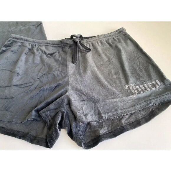 Juicy Couture Pj Set Women’s XL Black Velvet Shorts Lounge JC5285A Rhinestones - Picture 3 of 10